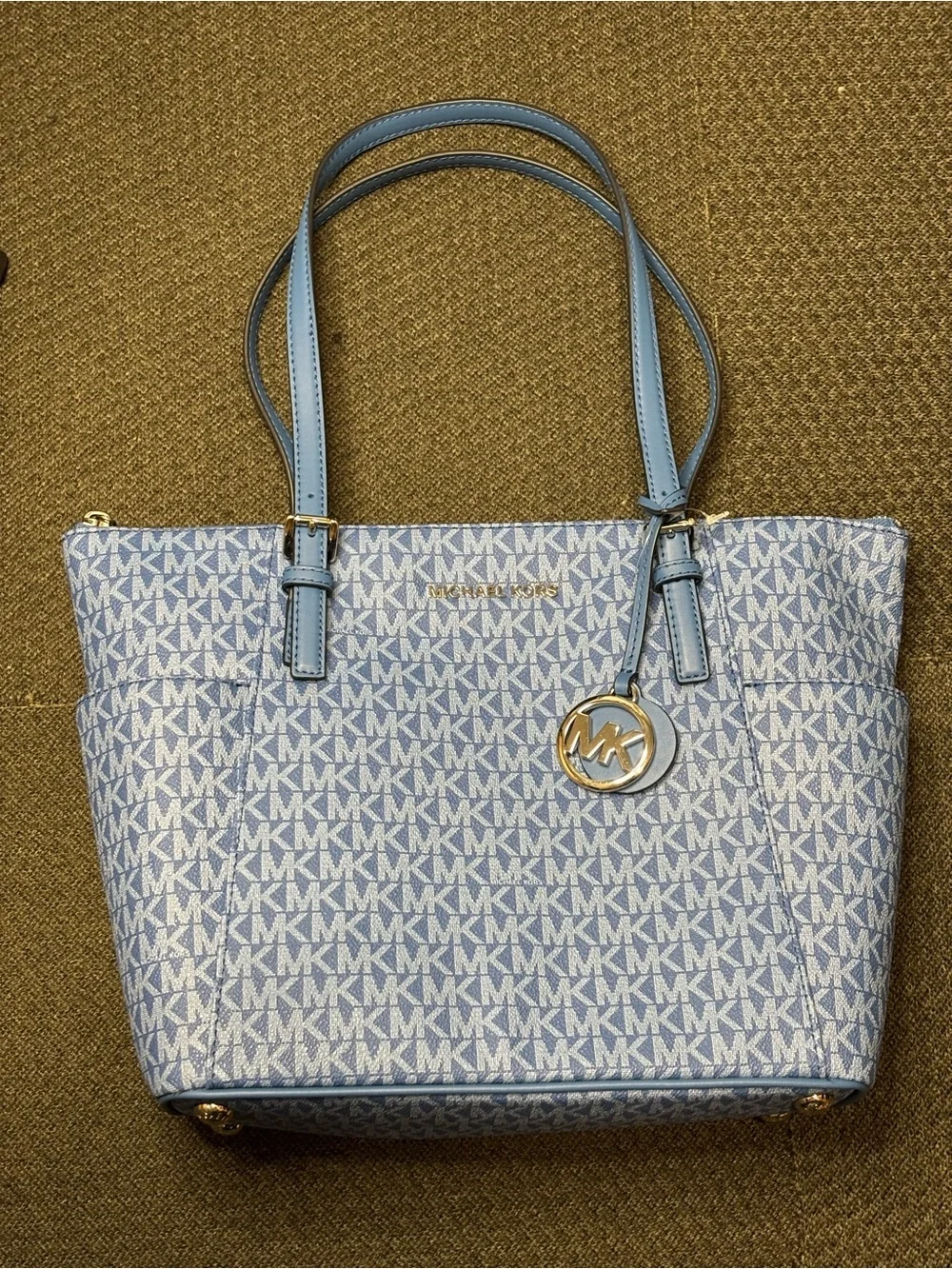 Michael Kors Light Blue MK Logo Tote with Gold Charm